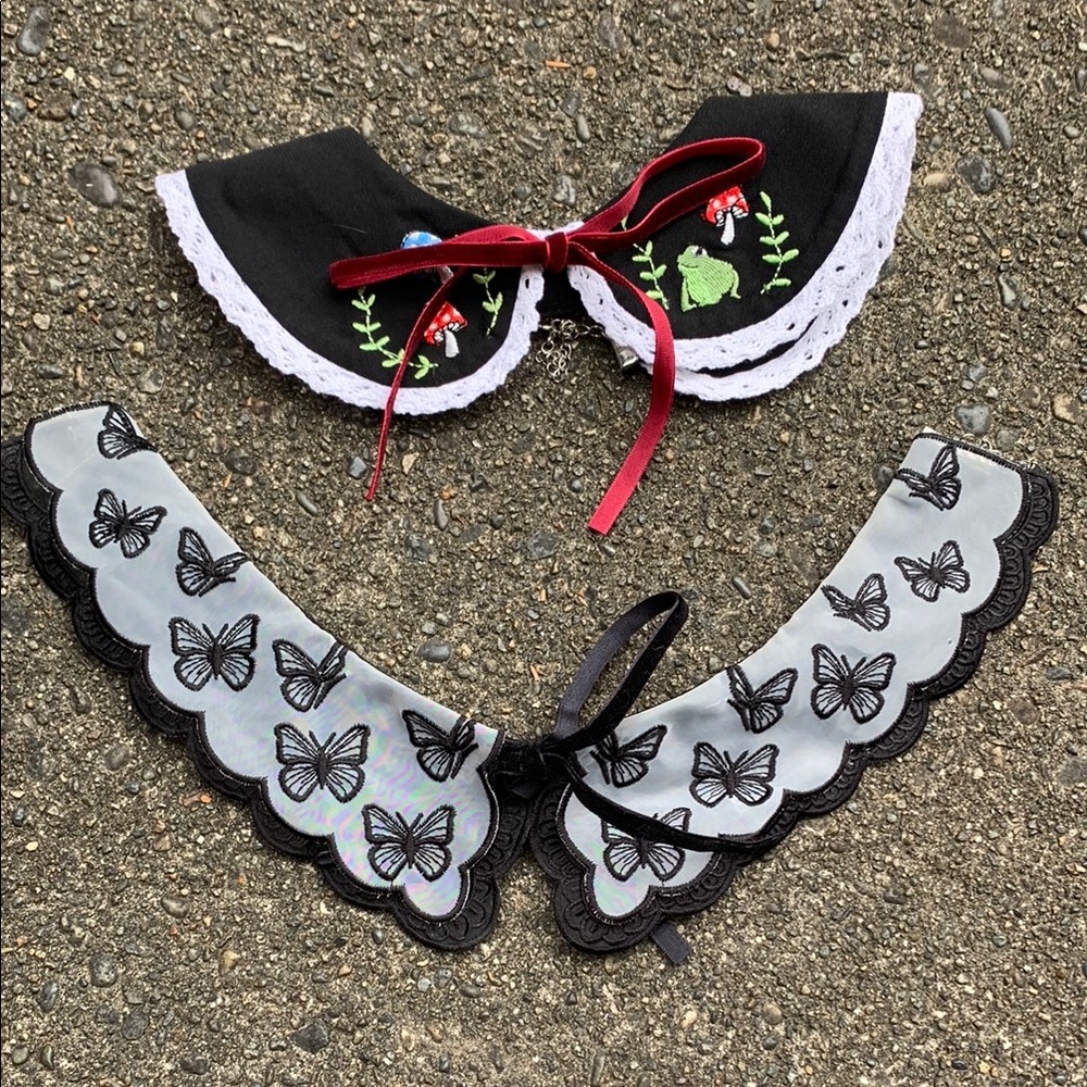 Black and Gray Detachable Collars with Embroidery